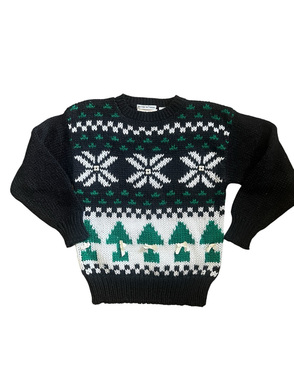 Vintage 90d Hand Knit Christmas Fair Isle Crewneck Sweater M